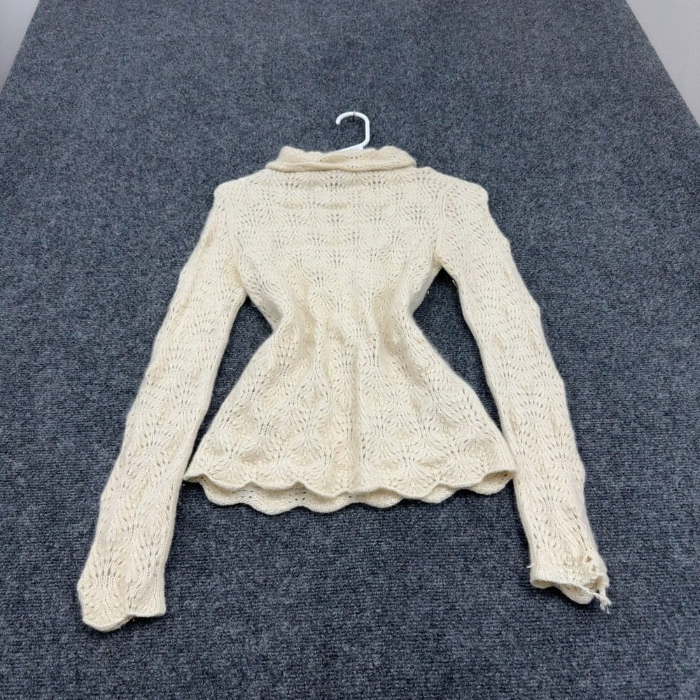 TSE Sweater Womens S Cream Cashmere Pointelle Mock Neck Scalloped Hem Minimalist